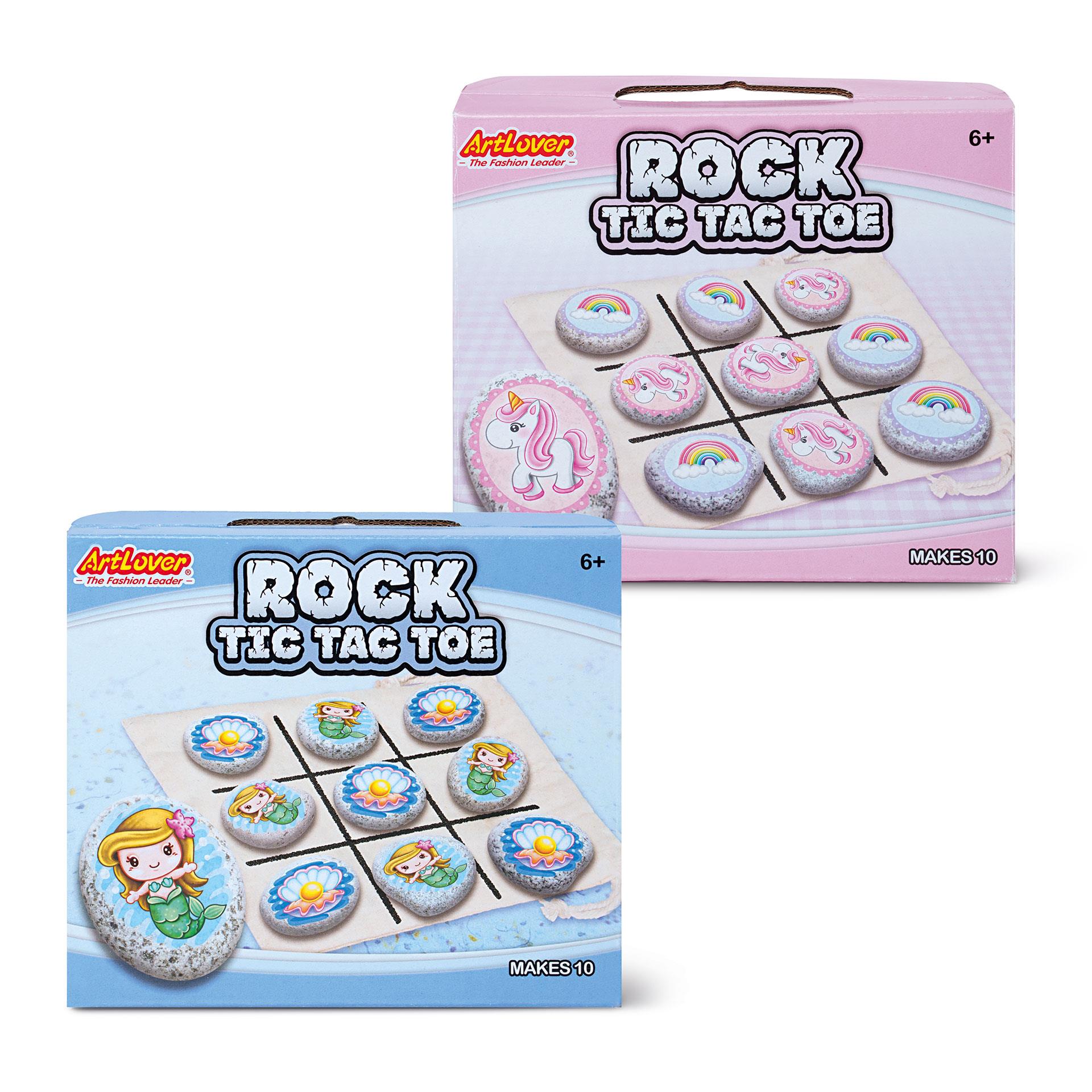 Zwei Schachteln Stein Tic-Tac-Toe mit Einhorn- und Meerjungfrauenmotiven zum Basteln und Spielen