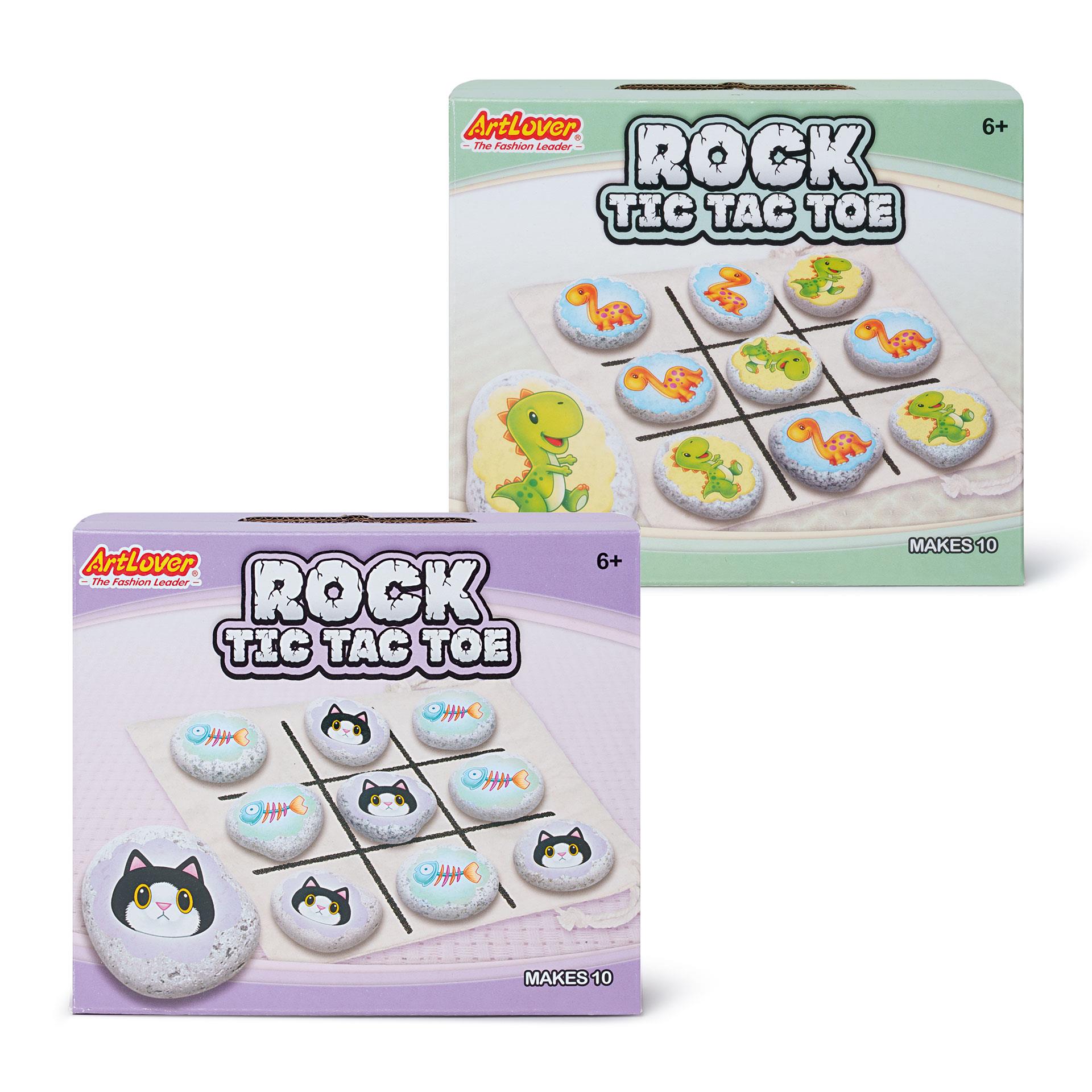 Zwei Schachteln Stein Tic-Tac-Toe mit Dino- und Katzenmotiven zum Basteln und Spielen