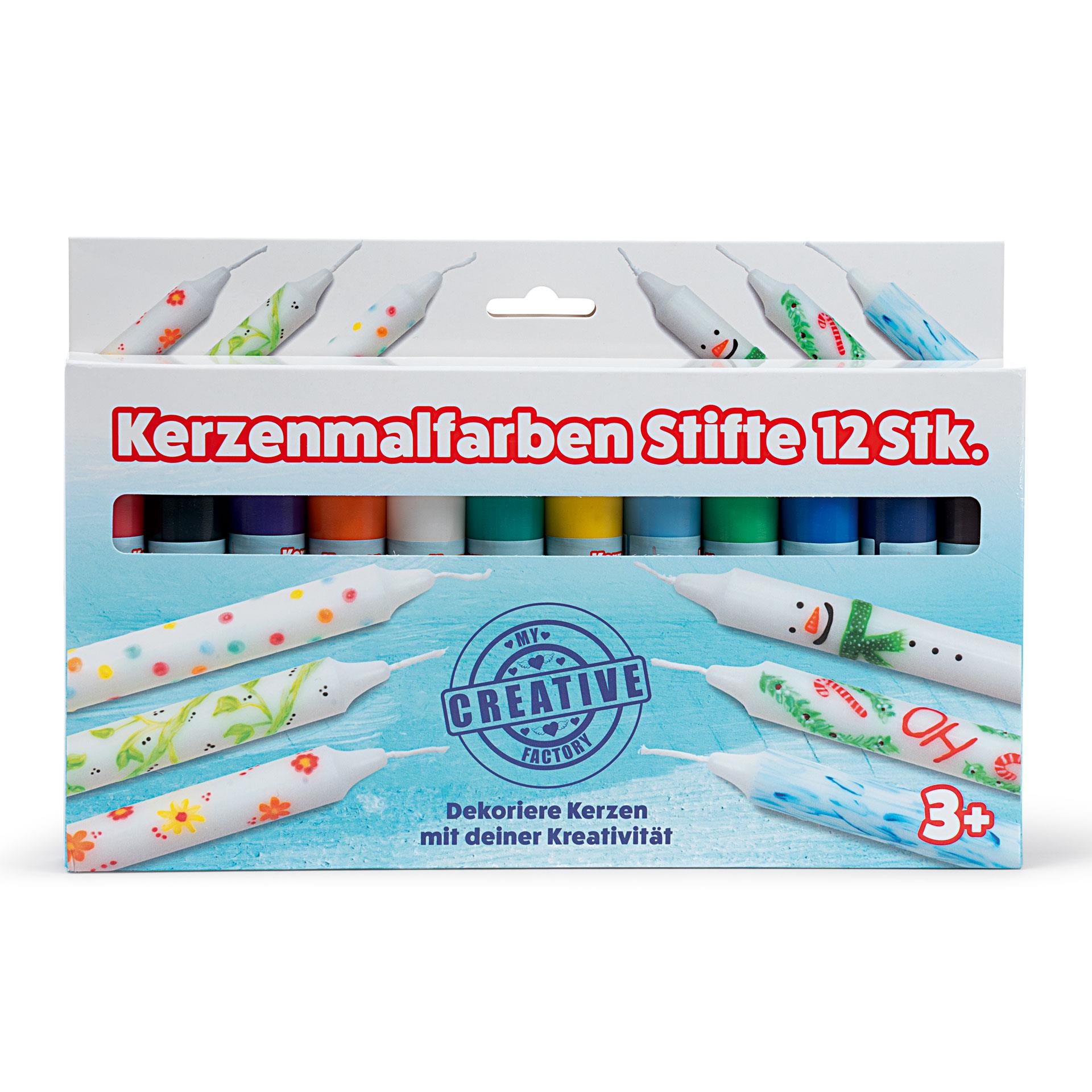 Crayons de couleur pour bougies de différentes couleurs avec pointe fine, chacun dans un tube en plastique de 30 ml