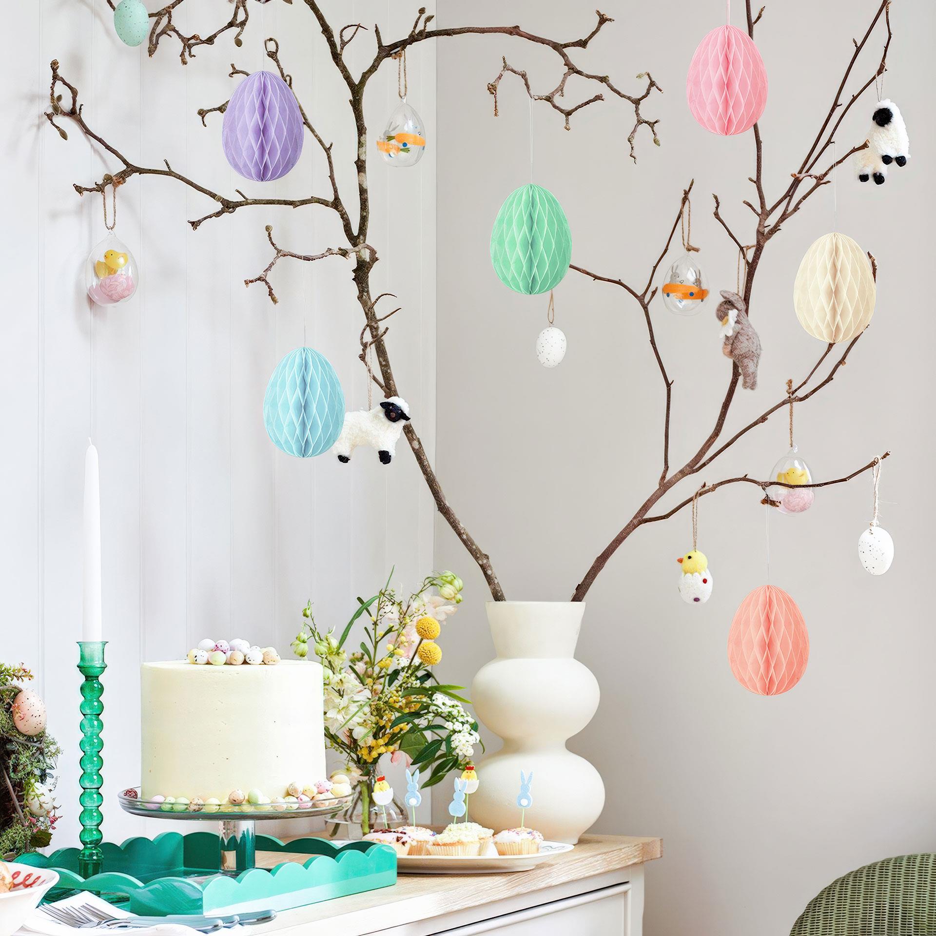Œufs de Pâques en nid d'abeille aux couleurs pastel à suspendre, 6 couleurs