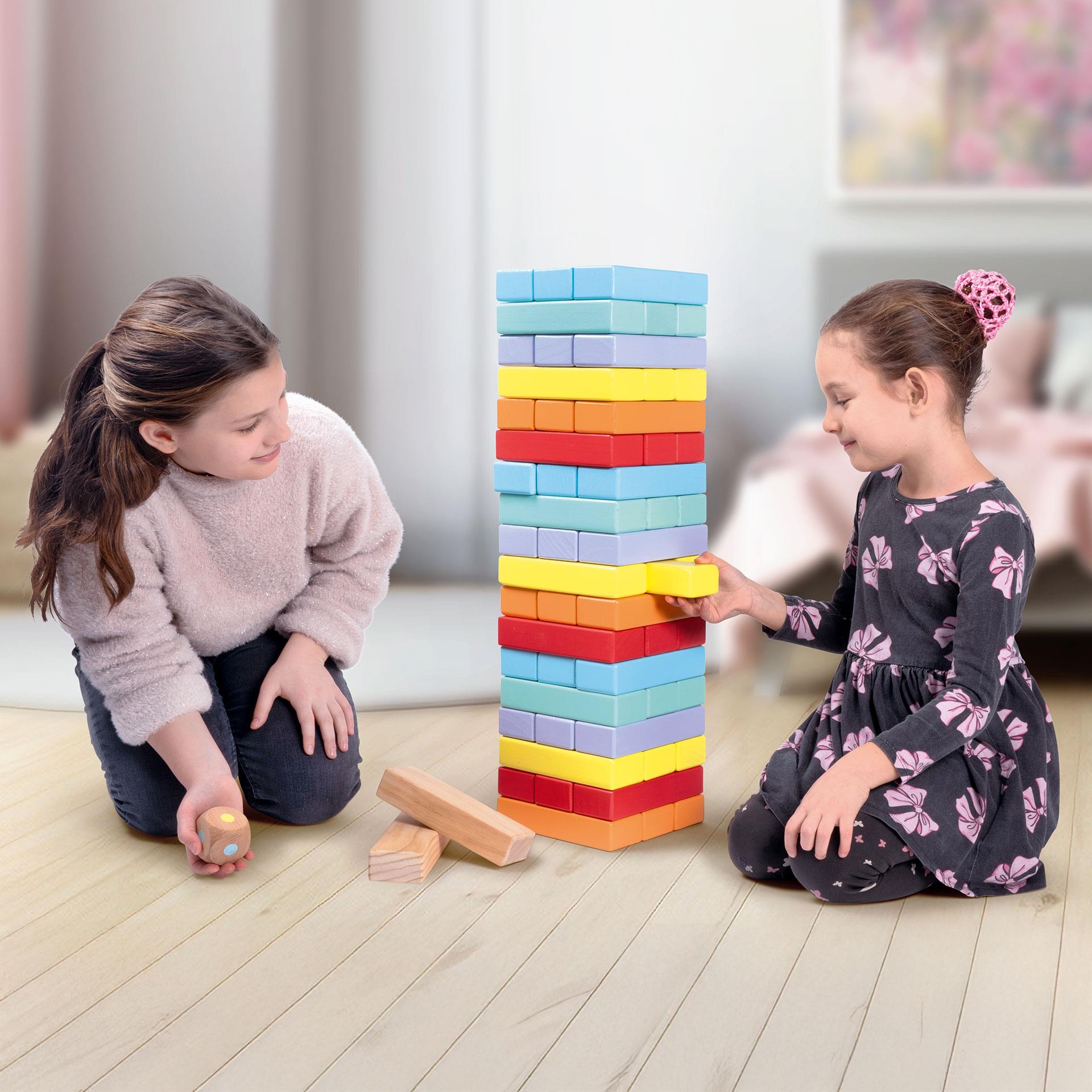 Jenga en bois XXL coloré avec cubes colorés
