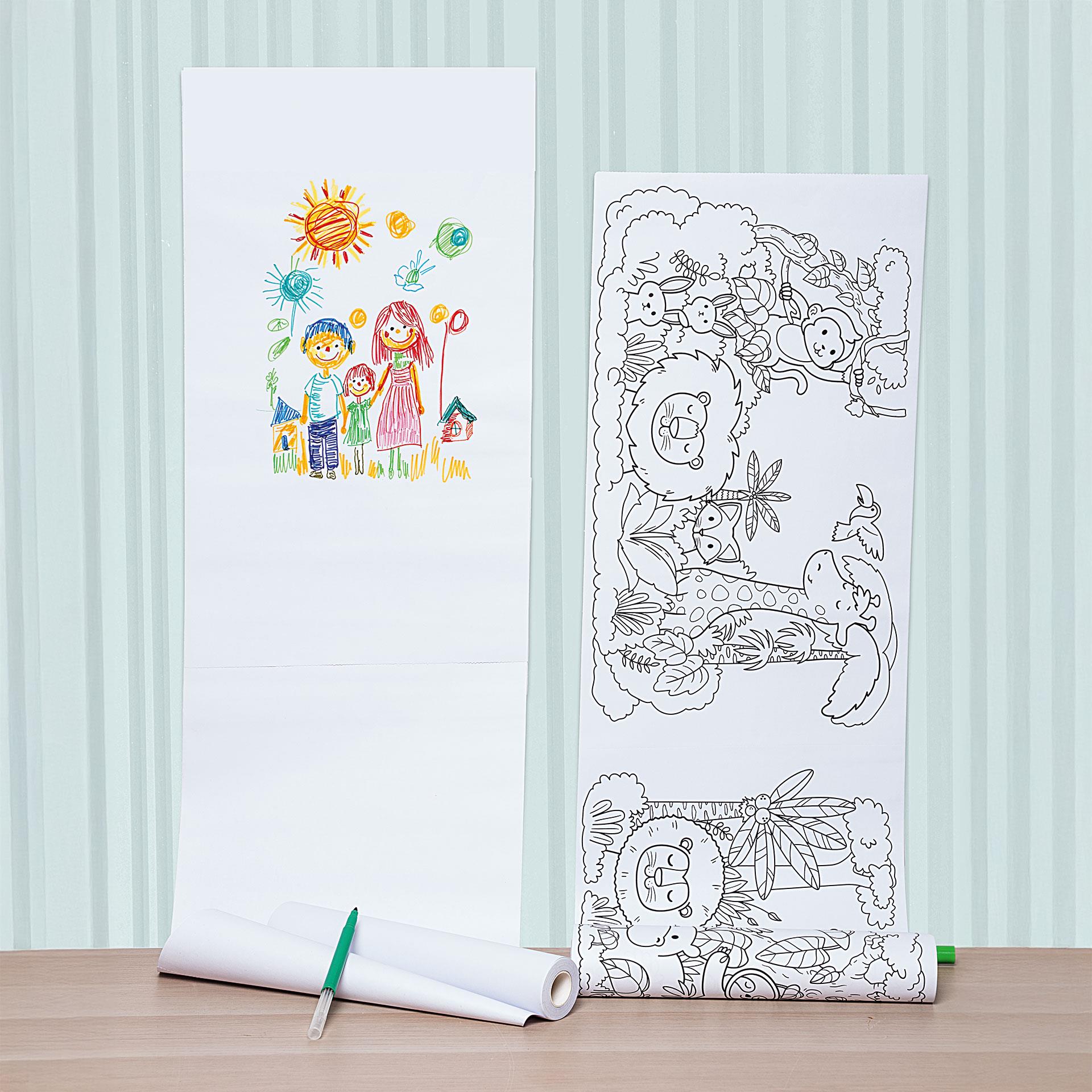 Rotolo autoadesivo da colorare e da disegno, 1 neutro e 1 con motivi animali