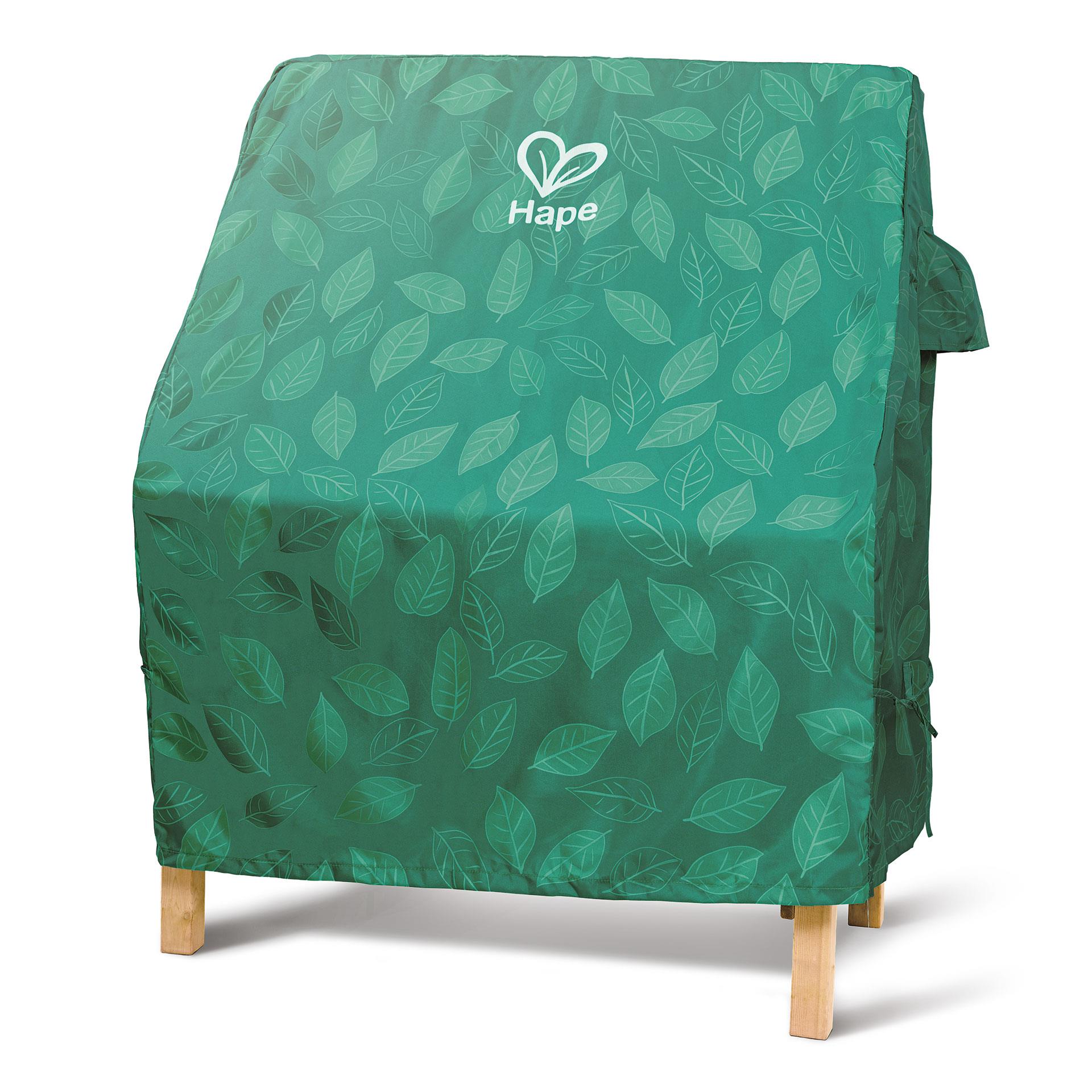 Grüne Abdeckhülle mit Blattmuster für Hape Outdoor Spielküche im Garten