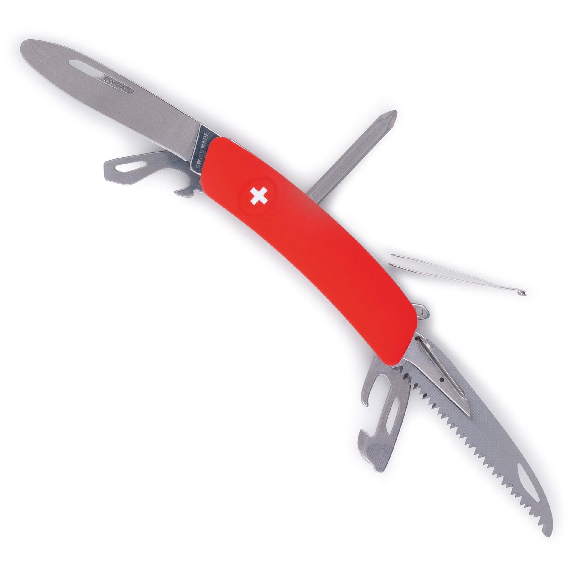 Couteau de poche junior avec croix suisse, lame arrondie, scie à bois et autres outils