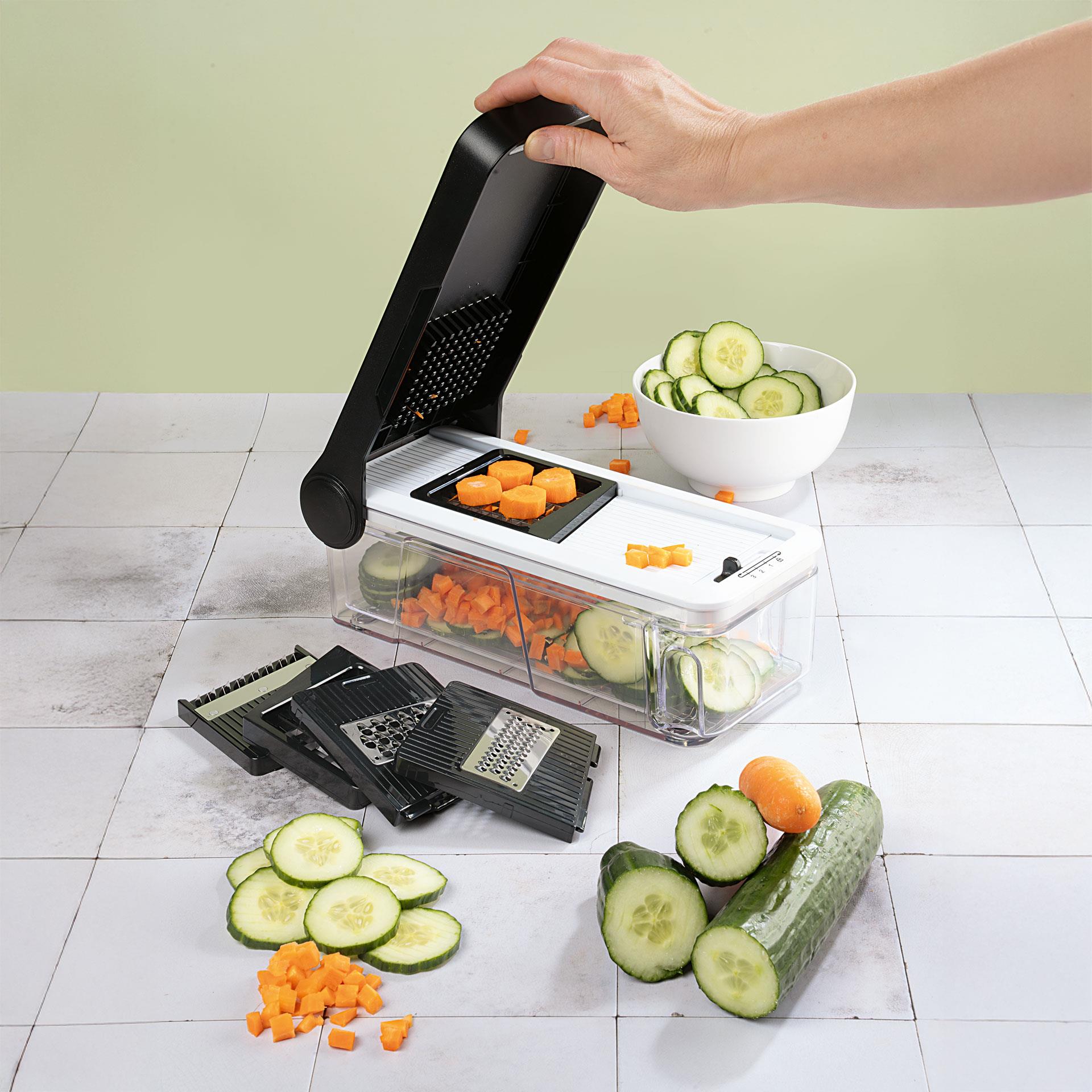 Manueller Multischneider mit Auffangbehälter und mehreren Klingen-Einsätzen