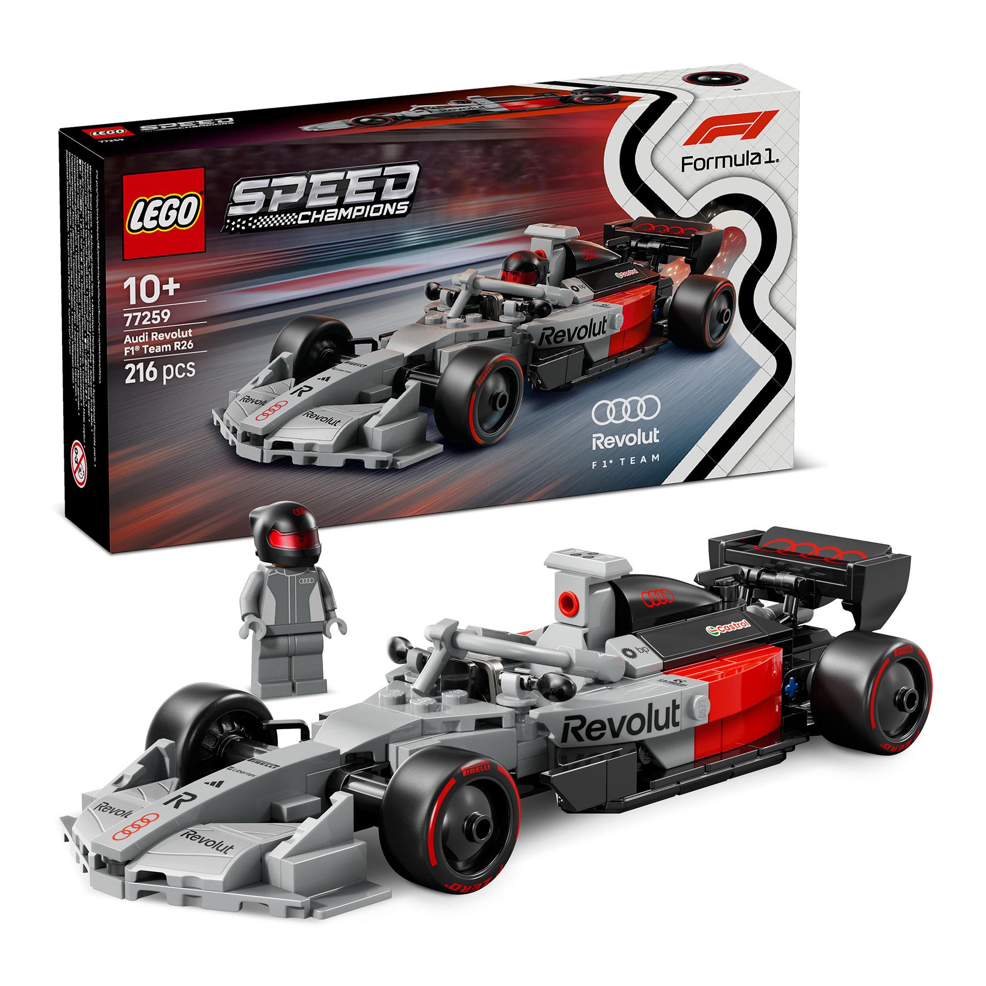 Audi Revolut F1 Team R26 Rennwagen – Lego Modellbauset mit sammelbarer Rennfahrer Minifigur