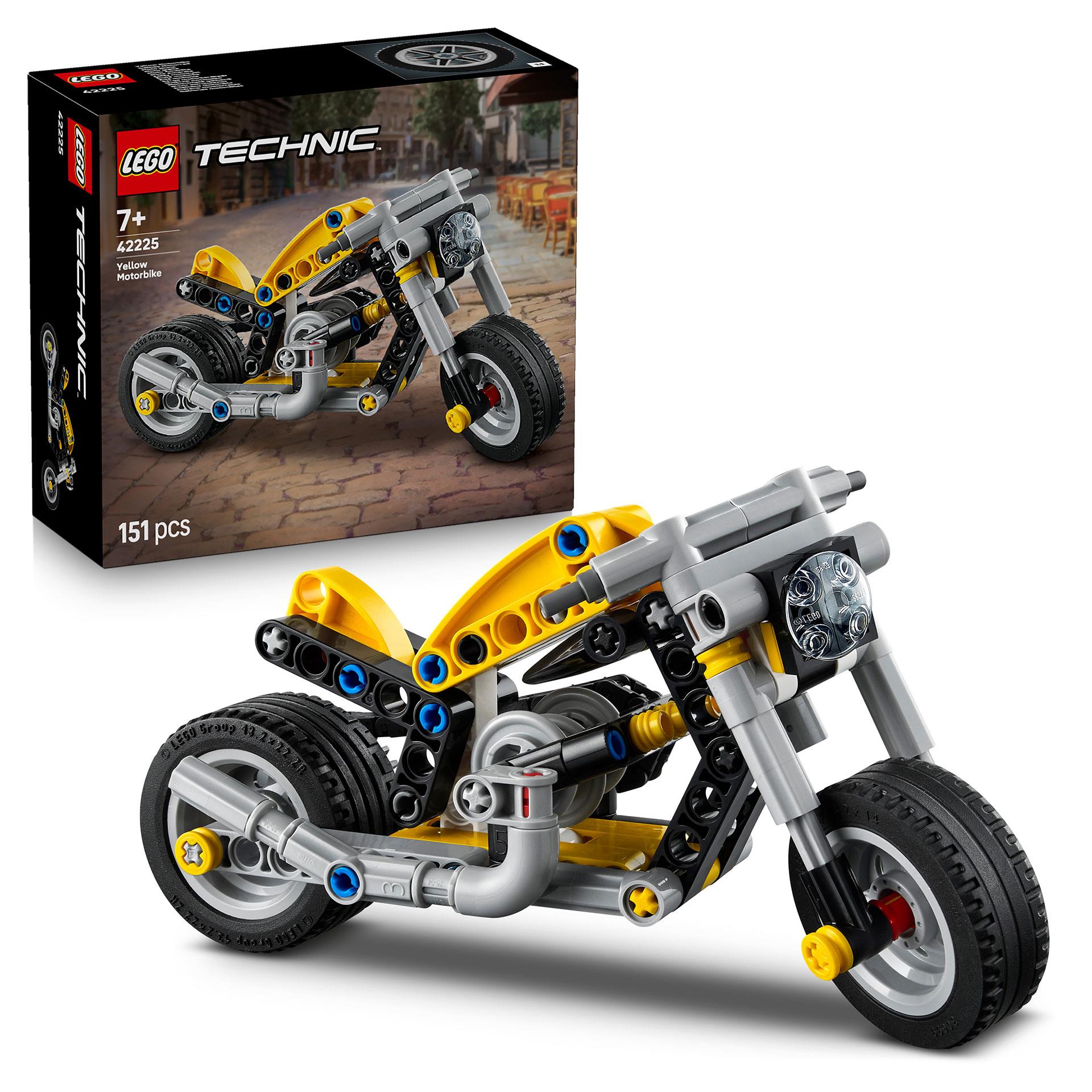 LEGO Technic Gelbes Motorrad als Bauset mit gelben Verkleidungsteilen, Lenkung und 3 Zylinder Motor für Kinder ab 7 Jahren