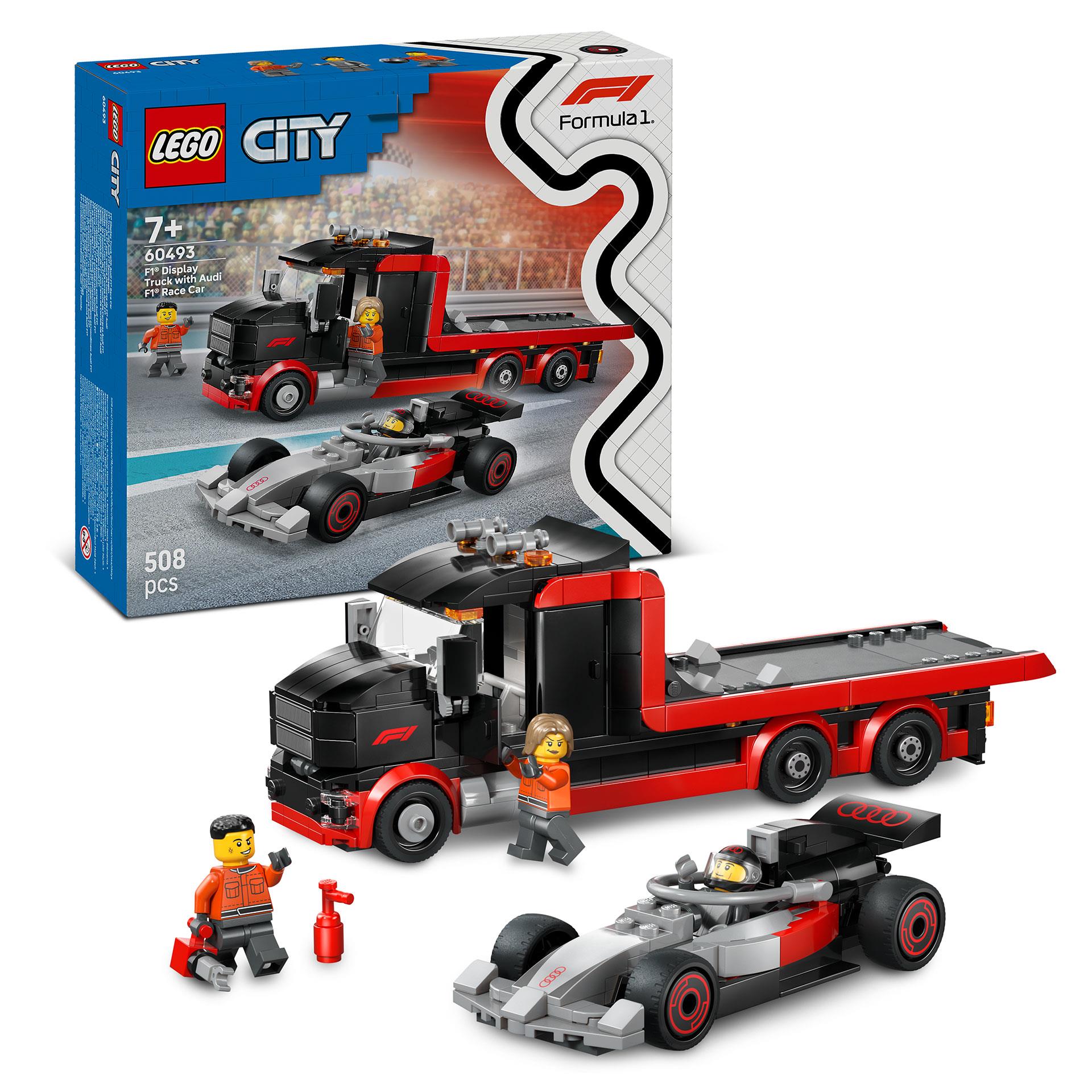 LEGO City Set mit F1 Truck, Audi F1 Rennwagen und 3 Minifiguren für spannende Rennsport Abenteuer