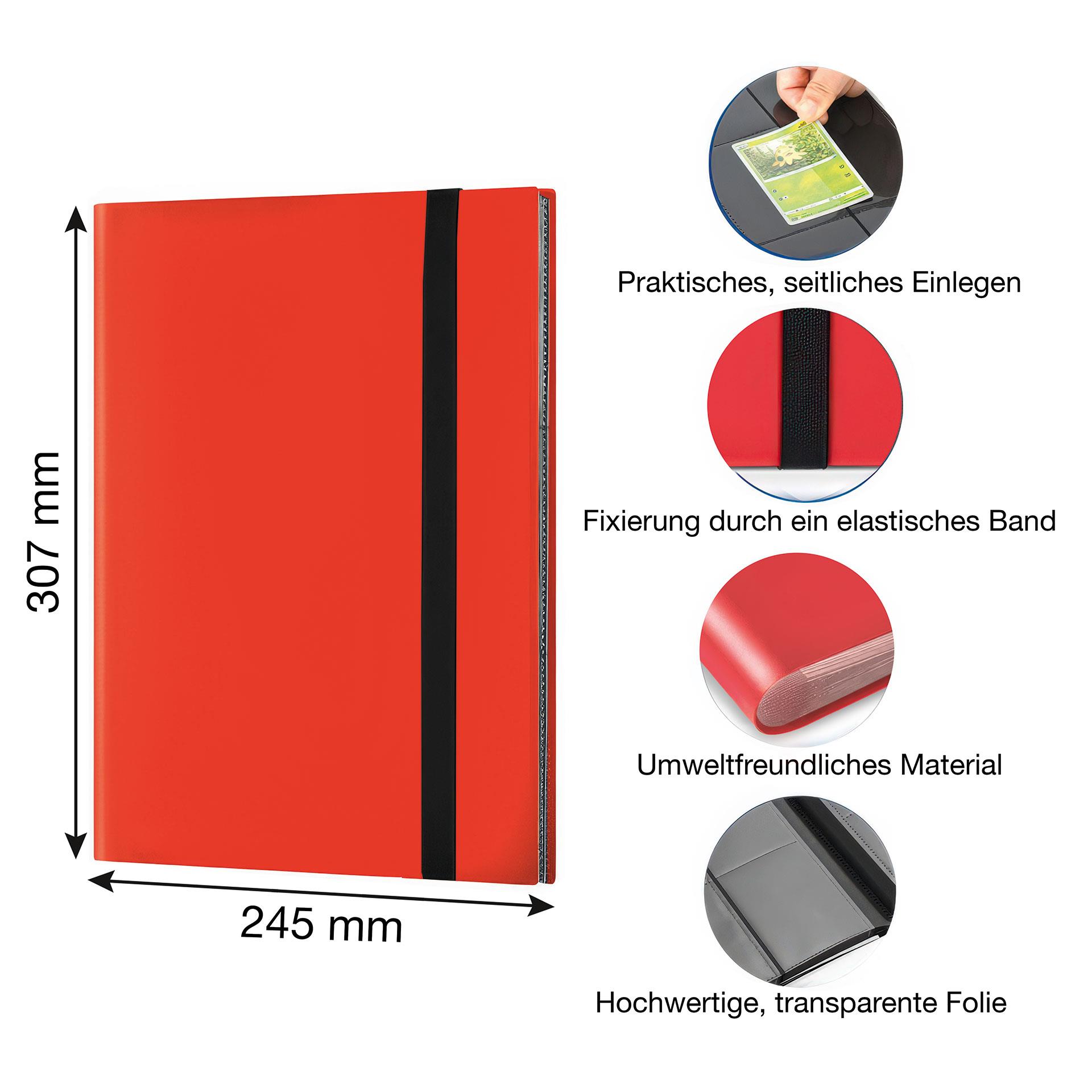 Rotes Sammelalbum für Spielkarten mit Reissverschluss, Riemen und 360 Fächern zur geordneten Aufbewahrung von Sammelkarten