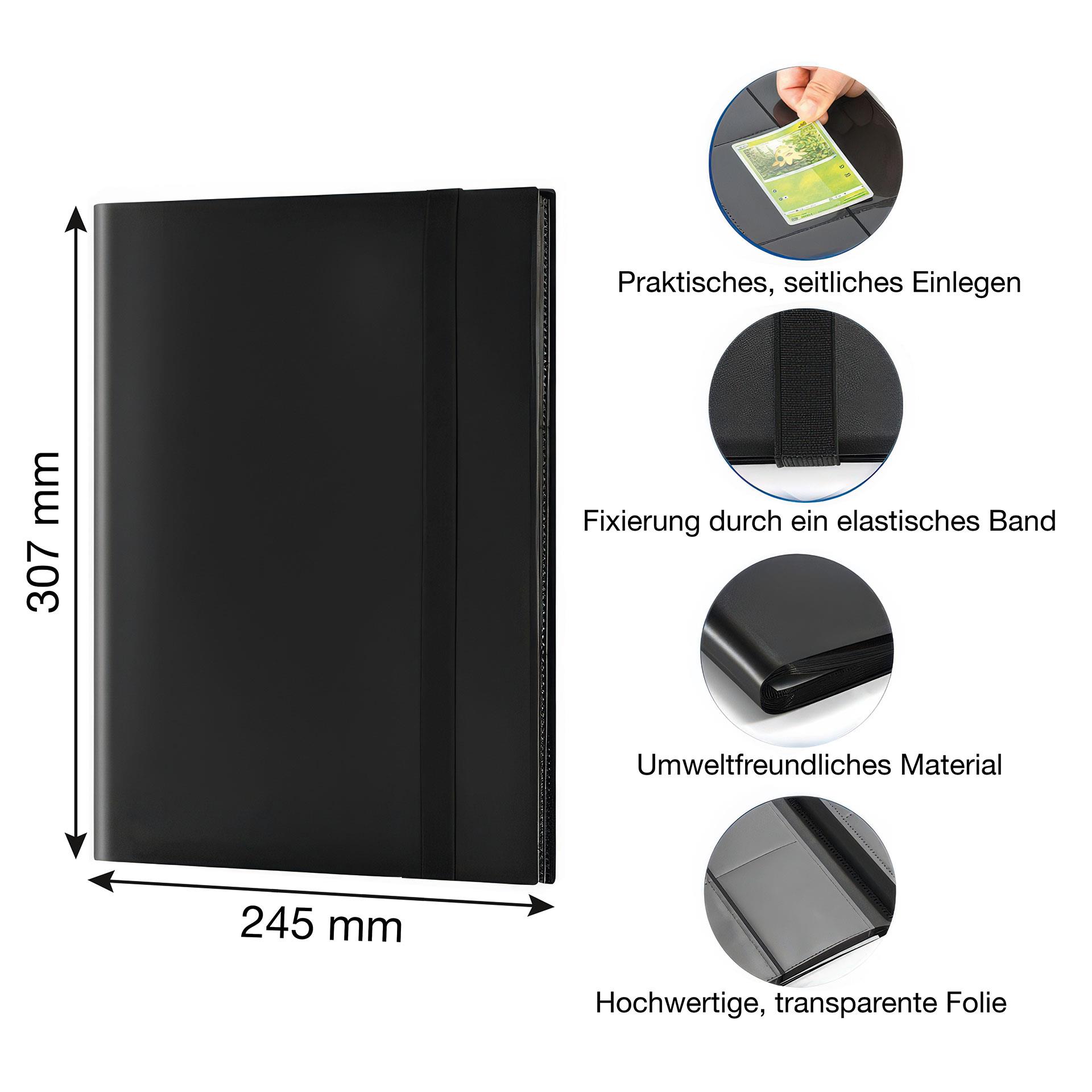 Schwarzes Sammelalbum für Spielkarten mit Reissverschluss, Riemen und 360 Fächern zur geordneten Aufbewahrung von Sammelkarten