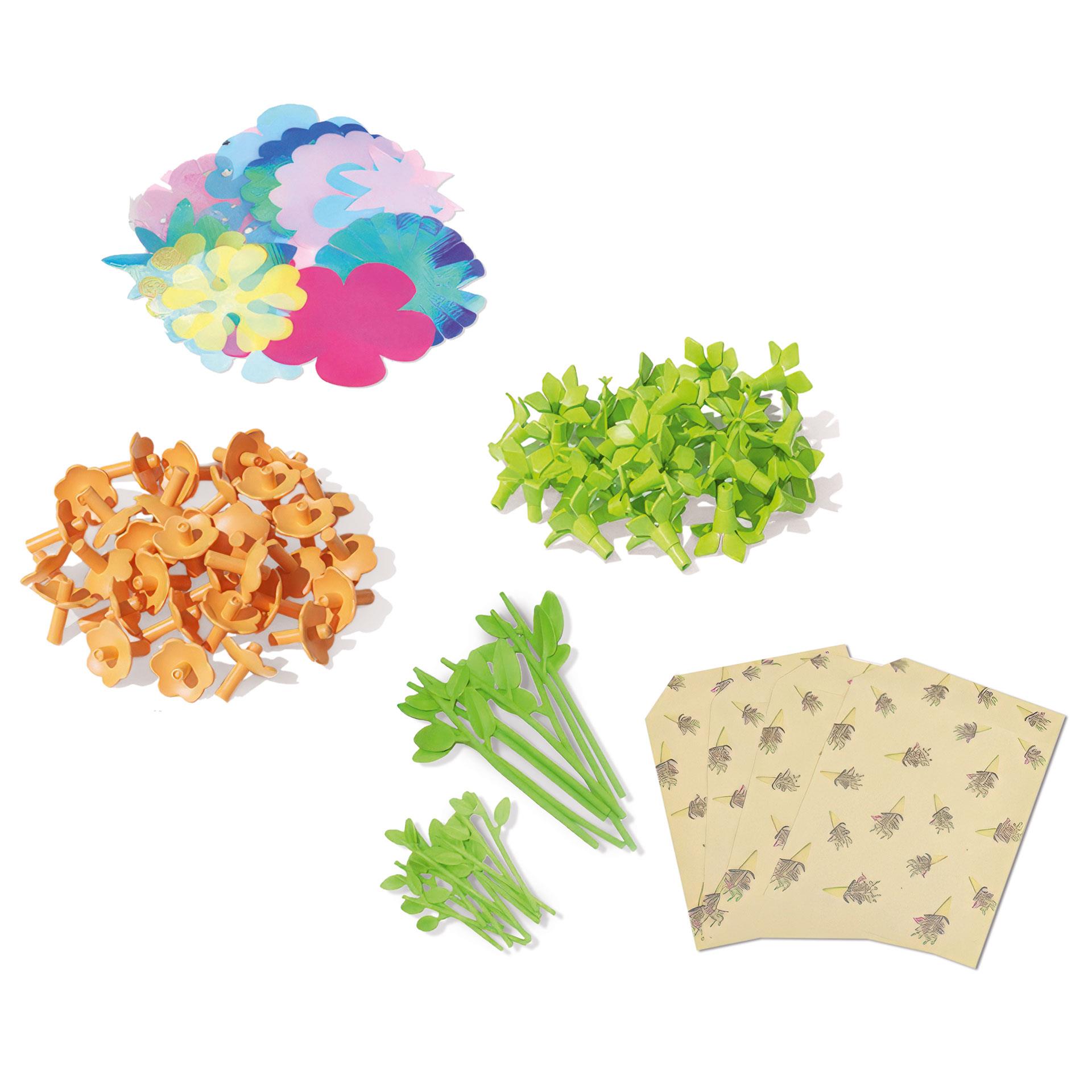 Set di ricarica bouquet di fiori DIY con petali, calici, teste di fiore, steli, carte bouquet e nastri adesivi
