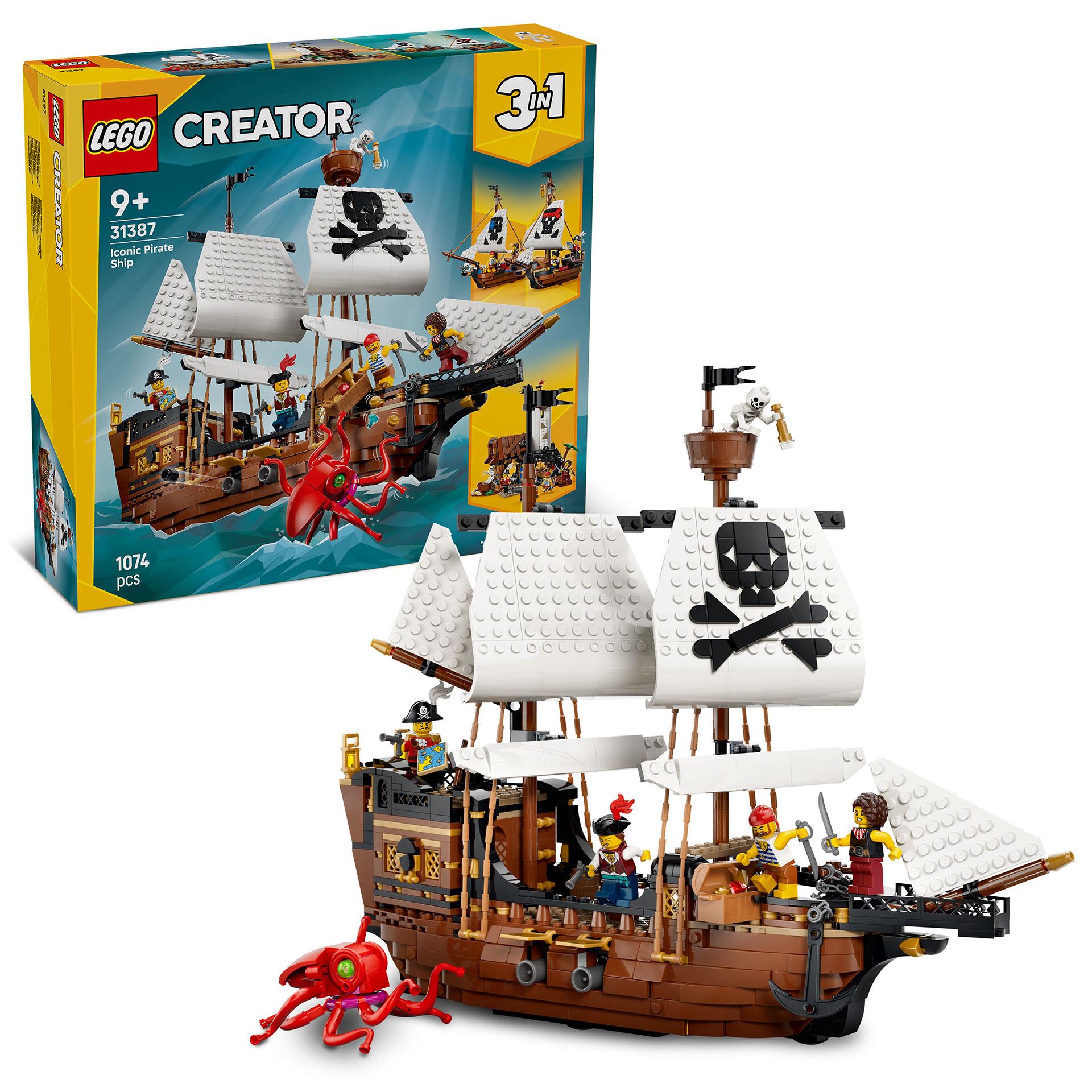 LEGO Creator 3-in-1 Legendäres Piratenschiff mit 5 Minifiguren, Kanonen, Meeresungeheuer und beweglichen Segeln, 1.074 Teile, ab 9 Jahren