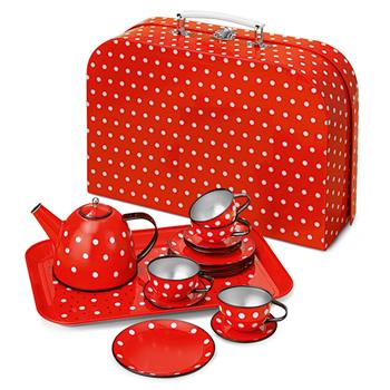 Dinette dans valises à pois, 14 pces