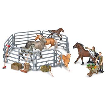 Figurines animales, enclos pour chevaux 19 pces