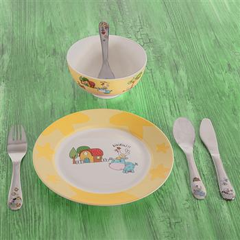 Vaisselle et couverts pour enfants ferme, 6 pces