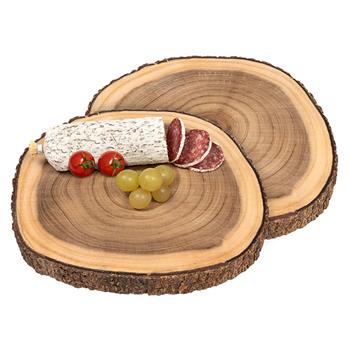 2 taglieri in legno d'acacia con corteccia