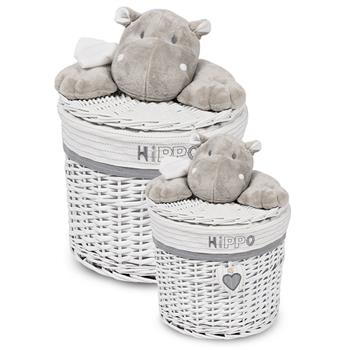 Paniers de rangement avec peluche hippopotame, 2 pces