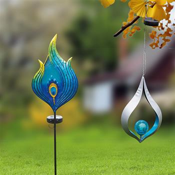 2 lampade solari da giardino Penna di pavone