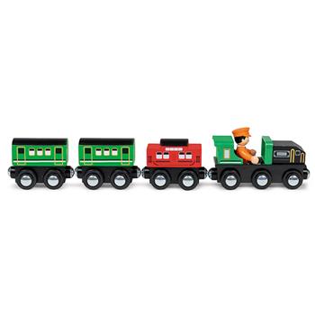 Holzeisenbahn Lokomotive mit 3 Wagons