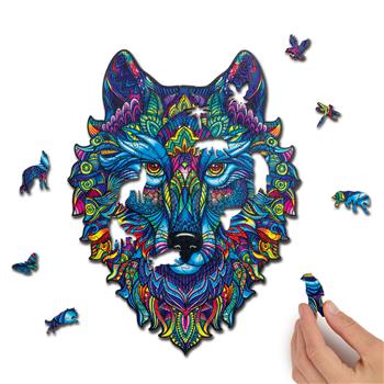 Mandala-puzzle di legno: lupo 150 pezzi