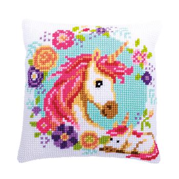 Coussin au point de croix Licorne