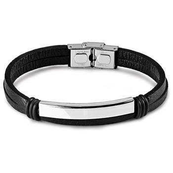 Bracelet pour homme en cuir et acier inoxydable argenté