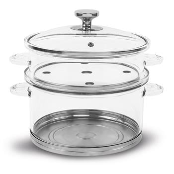 Tegame in vetro borosilicato con sopralzo per cottura a vapore, Ø 20 cm