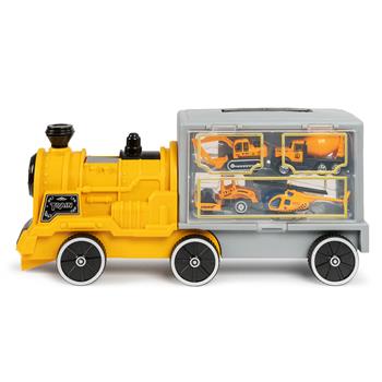 Baumaschinenzug in Kofferform mit 6 Rädern und Handgriff, Inhalt 4 Baufahrzeuge