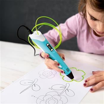 Ein 3D Stift mit drei verschiedenen Filamentfarben, der es ermöglicht, dreidimensionale Objekte direkt in der Luft zu zeichnen