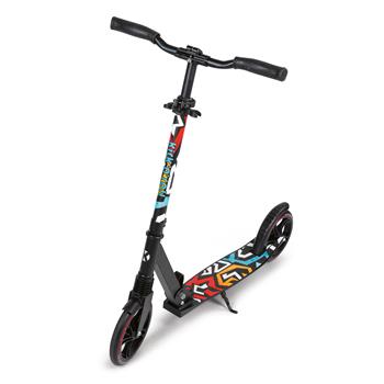 Stylischer Kick'n'Roll Scooter in Schwarz mit farbenfrohem Design