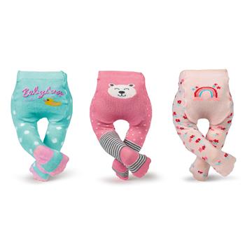 Drei Puppen-Strumpfhosen in verschiedenen Farben und Mustern, elastisch und weich, ideal für kreatives Ankleiden von Puppen und individuelle Puppen-Outfits
