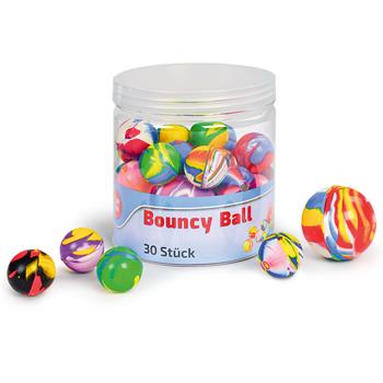 Scatola con 30 palline colorate di diversi colori e dimensioni, composta da 27 palline piccole e 3 palline grandi