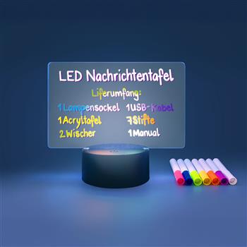 Tableau d'affichage LED avec changement de couleur, tableau en plexiglas avec socle éclairé, contrôlable par télécommande, 7 marqueurs de couleur inclus