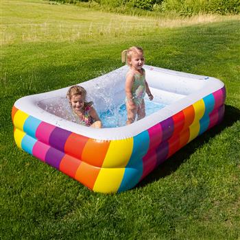 Rechteckiges Kinder-Schwimmbecken mit bunten Seitenwänden im Rainbow-Design, aufblasbar, Modell Sunclub, 195 x 140 x 47 cm gross