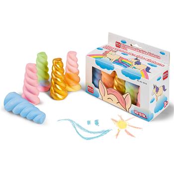 Dix craies de rue licorne colorées en forme de spirale, emballées dans 2 boîtes de 5 pièces, avec des couleurs pastel & or pour un art de rue mystique