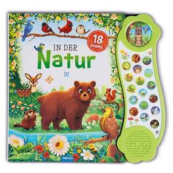Soundbuch für Kinder mit 8 farbigen Seiten und 18 Naturgeräuschen wie Eule, Frosch, Wind und Bär – interaktiv und batteriebetrieben