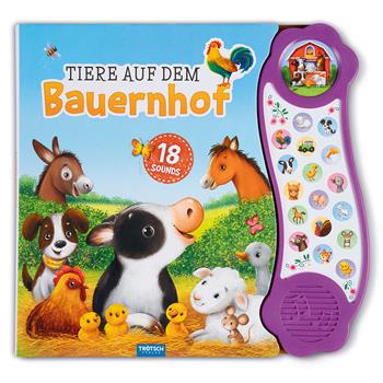 Soundbuch für Kinder mit 8 stabilen Seiten und 18 realistischen Bauernhoftier-Geräuschen wie Kuh, Schwein, Katze und Esel – mit Reimen und Bildern