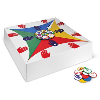 Kinderspiel BiffBaff aus Holz mit runder Trommel und farbigen Spielmarkierungen für gemeinsames Trommeln und Spielen