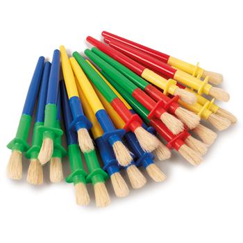 Kinder-Malpinsel mit bunten Griffen und integriertem Farbschutz am Borstenansatz, verhindert Farbtropfen auf die Finger, 24 Stück im Set