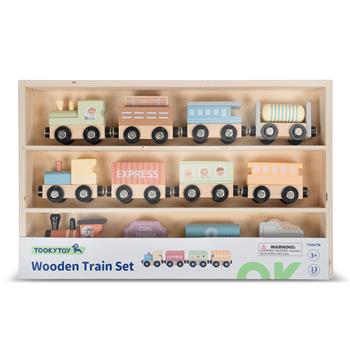 Holzzüge Set 12tlg. mit 3 Loks und 9 Waggons