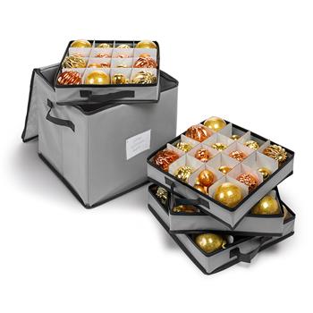 Boîte de rangement solide avec fermeture éclair et 64 compartiments, idéale pour les boules de Noël jusqu'à Ø 7 cm, avec poignées sur les côtés