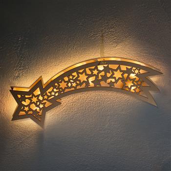 Stella di legno con scie in 3D, illuminata con luci LED