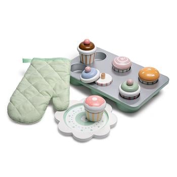 Jeu en bois Muffins avec moule à gâteaux, gant et assiette de service, BEA Toys