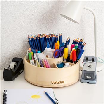 Porte-crayons pivotant en bois avec plusieurs compartiments pour les crayons et le matériel de bricolage, pivotant et adapté aux enfants