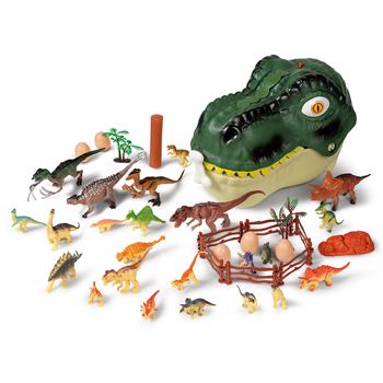 Spielset mit 44 Dinosaurier-Figuren und Zubehör, in Dinokopf mit Licht- und Soundfunktion