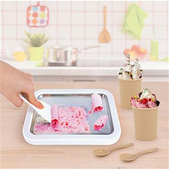 Eisrollen Maschine für Kinder mit Kühlplatte, 2 Spachteln, 2 Bechern und 2 Löffeln