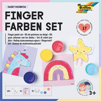 Fingerfarben Set mit 5 Farbtöpfchen, Glitzer-Malvorlagen, Mischkarten und Anleitung in bunter Geschenkverpackung für Kinder