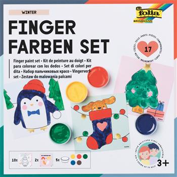 Set de peintures au doigt hiver avec 5 couleurs vives, des motifs hivernaux scintillants et des modèles de coloriage pour les enfants à partir de 3 ans
