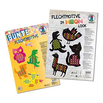 Due set fai da te con motivi intrecciati di animali, tra cui gufo, dinosauro, gatto, lama e farfalla