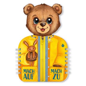 Livre d'apprentissage adapté aux enfants en forme d'ours avec de vraies fermetures: fermeture éclair, bouton, clic, lacets et bouton-pression – pour s'entraîner de manière ludique pour les enfants à partir de 3 ans